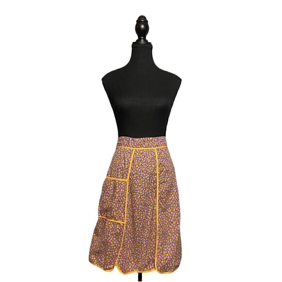 Vintage 70s Ditsy Floral Apron Purple Orange Retro Kitchen - Picture 1 of 5